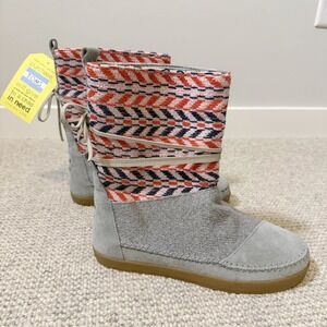 TOMS Nepal Boots Womens 9 Neutral Grey Suede Textile Mix Woven Mid Calf NEW